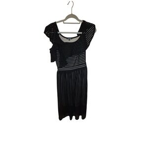 Gianni Bini Black White Striped Ruffle Mesh Sleeveless Dress Size Small